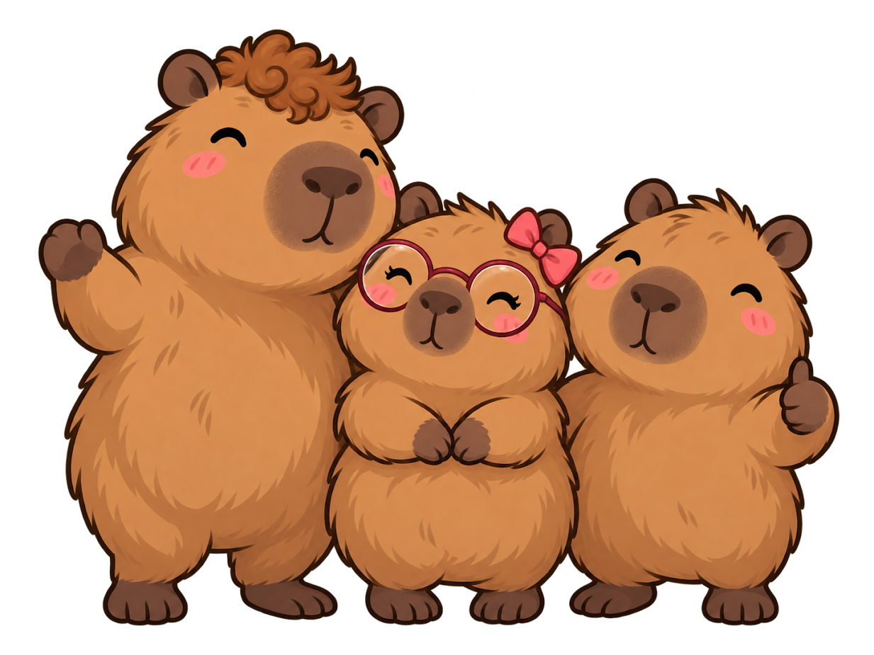 Tres capibaras del equipo de desarrolladores